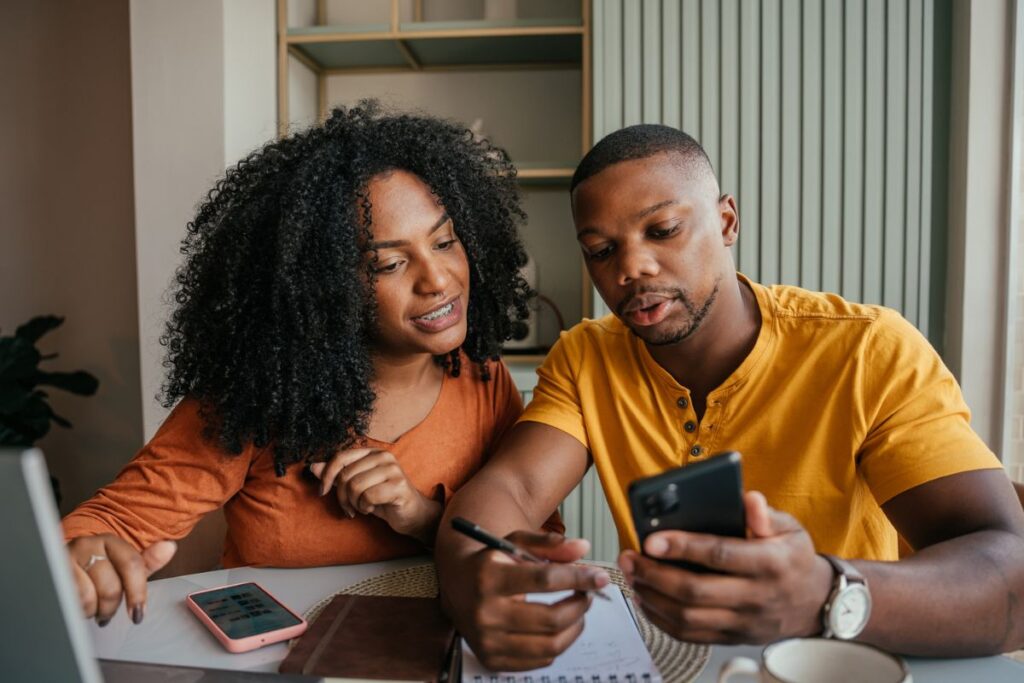 Couple shopping online stock photo